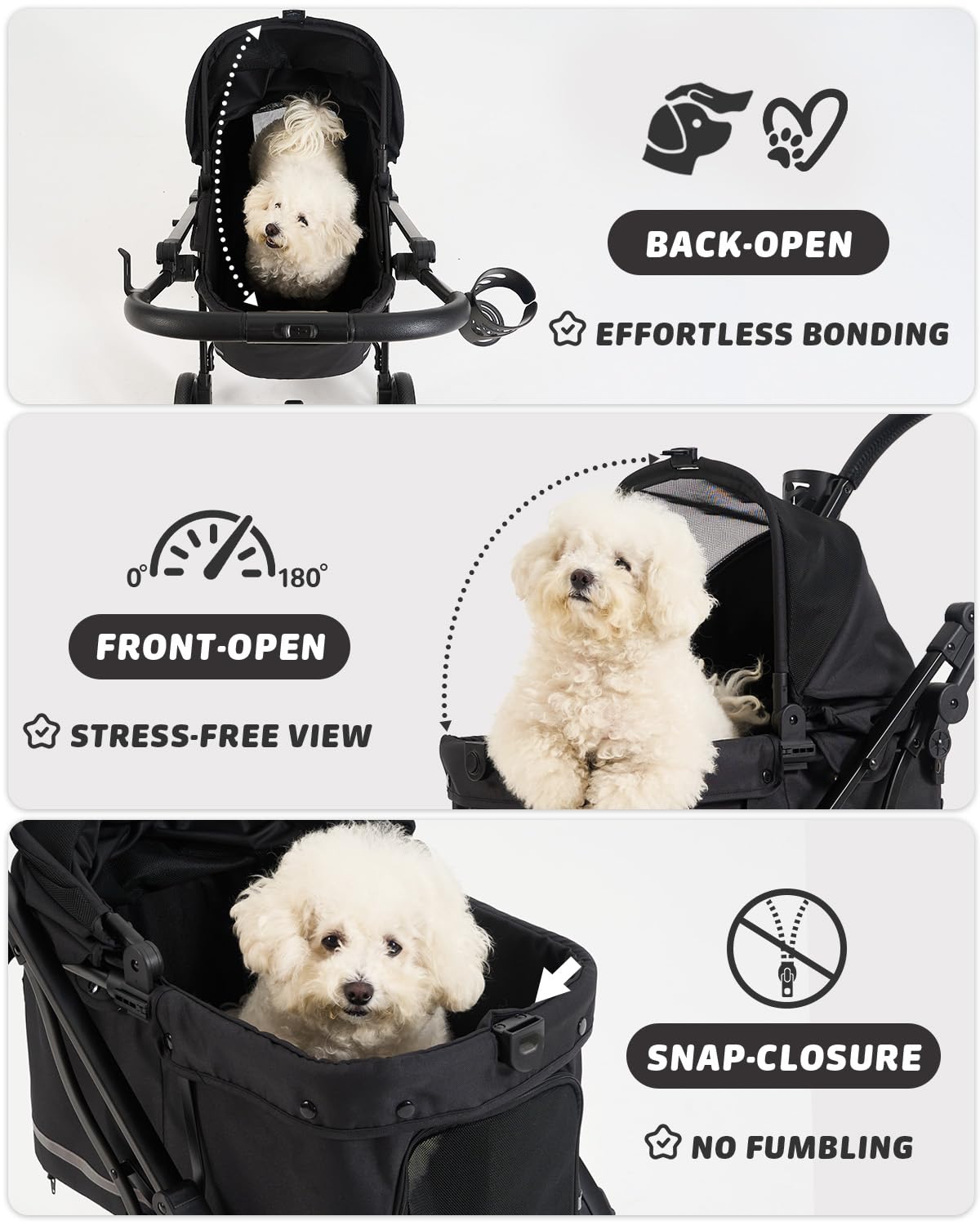 797Audio Dog Stroller for Small Medium Dogs,Pet Stroller for Cats Puppy Up to 121lbs,Foldable,One Click Folding,4 Wheel Shock Absorption,Adjustable Canopy with Sun Shades,Removable Washable Pad(Black)