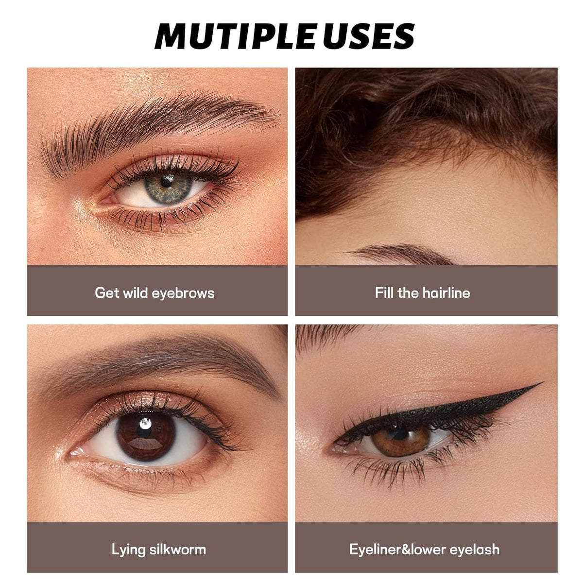 2 Pack Eyebrow Pen, Waterproof Microblading Eyebrow Pencil, 4 Tip Precise Eye Brow Makeup Pen for Women to Effortlessly Create Hair Like Natural Brows, Non Dry Out and Last All Day (Black)