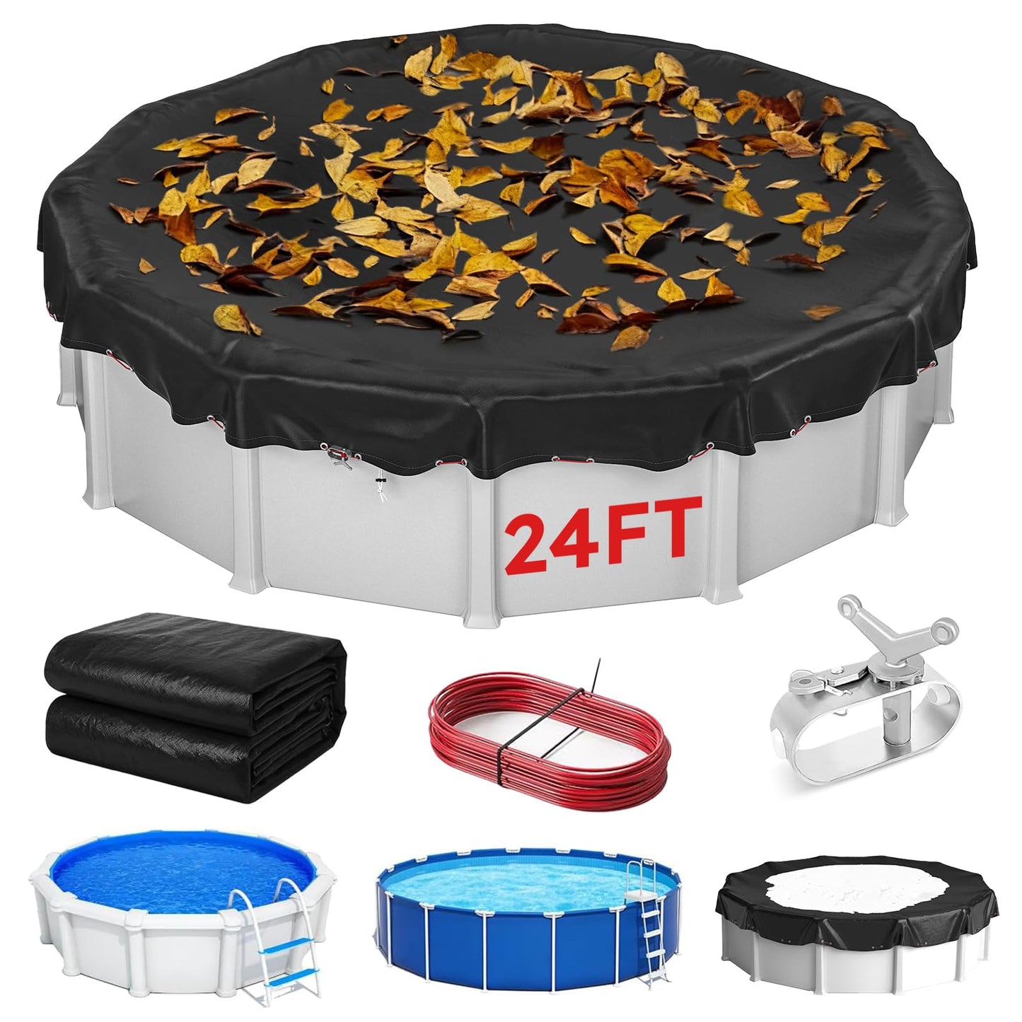 MR. COVER 24 FT Pool Covers for Above Ground Pools, Extra Thick Durable Pool Cover for Waterproof & Dustproof, All-Season Protection for Above Ground Poolsxia