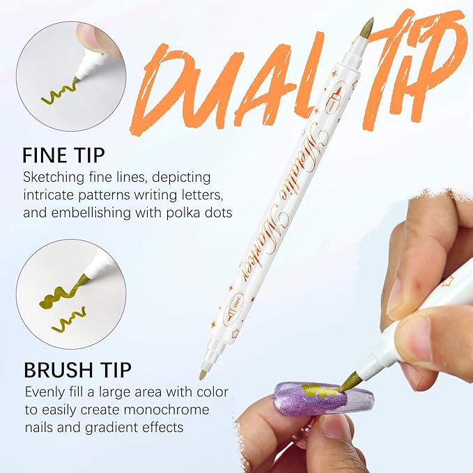 12 Color Nail Art Pens for Painting Nails, Double-ended Nail Polish Pens Drawing Point Liner Acrylic Painted Pen Kit, Waterproof Quick-drying for DIY Nails Art Design Manicure Tools