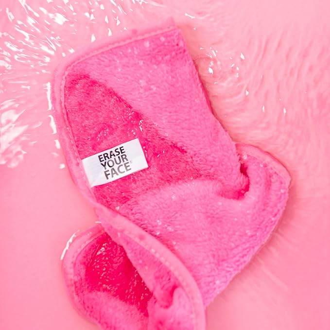 ERASE YOUR FACE Reusable Makeup Remover Cloths - Microfiber Face Towels to Cleanse & Remove Makeup - Water Activated for Sensitive Skin - Pink & Black (2 Count)