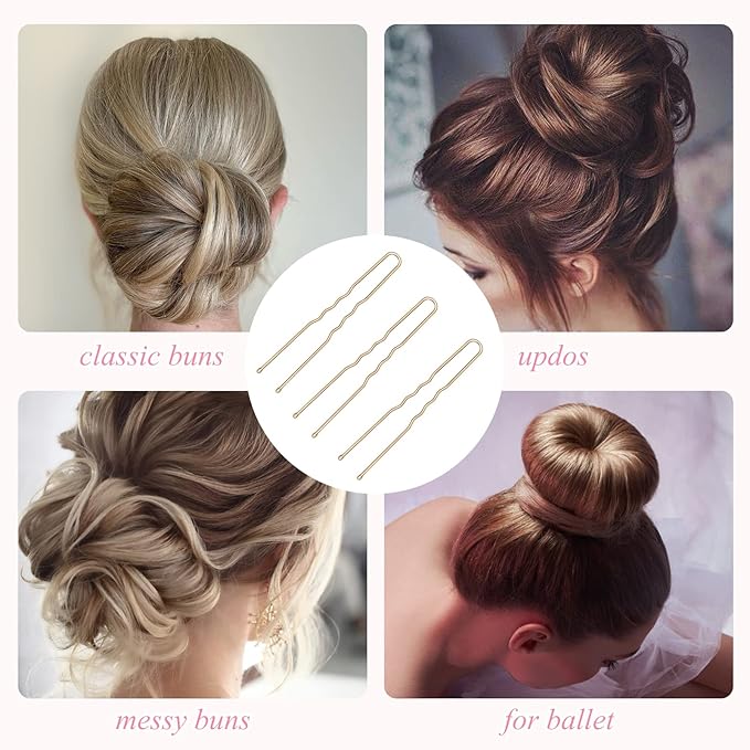 U Shaped Gold Hair Pins for Buns, 100 PCS 2.8" Blonde Hair Pins for Women Hair Styling with Thick Hair