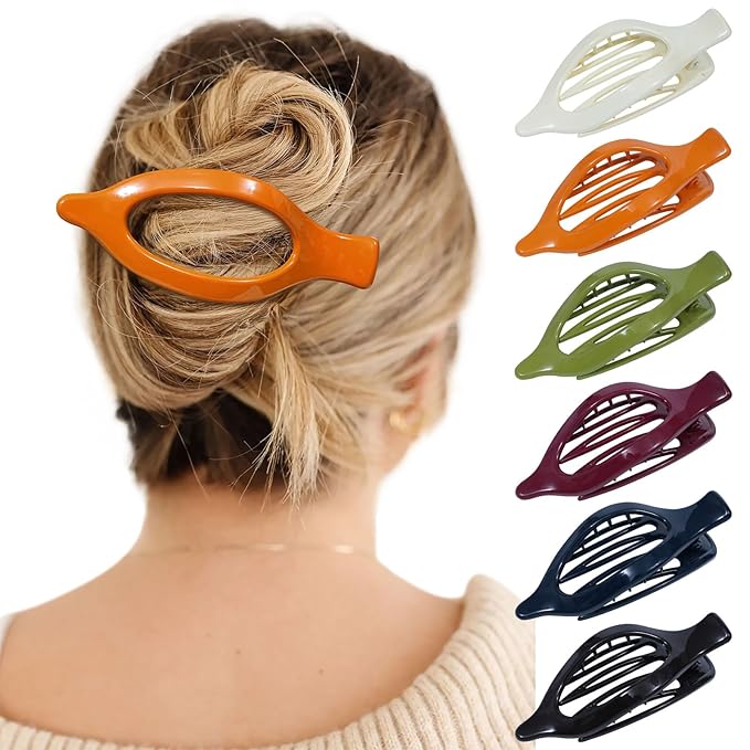French Flat Hair Clips for Women - 6Pcs Flat Hair Claws for Thin Thick Hair Strong Hold No Slip Grip Hair Claw Clips for Women Girls (Polished Darks(L:4.6 IN, W:1.97IN))