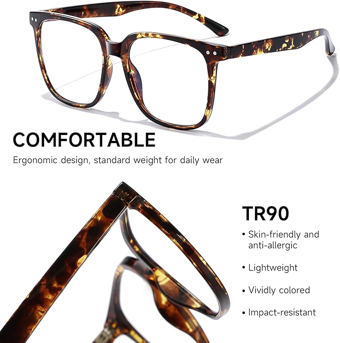 Oversized Square Blue Light Blocking Glasses for Women and Men - Gaming & Computer Anti-Fatigue