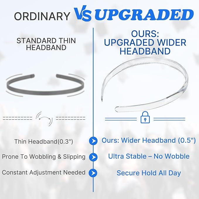 2 Pcs Graduation Cap Headband, Firm Anti-fall Hair Band for Graduation Cap, Graduation Gifts Hat Accessories for Graduates, Students, Women(Clear)