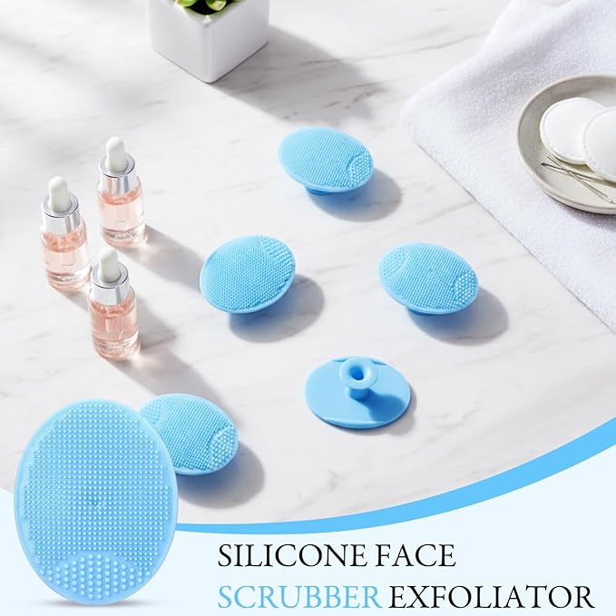 Nuogo 20 Pack Face Scrubber Soft Silicone Facial Cleansing Brush Wash Brush for Deep Cleaning, Face Scrub Brushes for Massage Faces Exfoliator Blackhead Removing Faces Cleansing Pads (Light Blue)