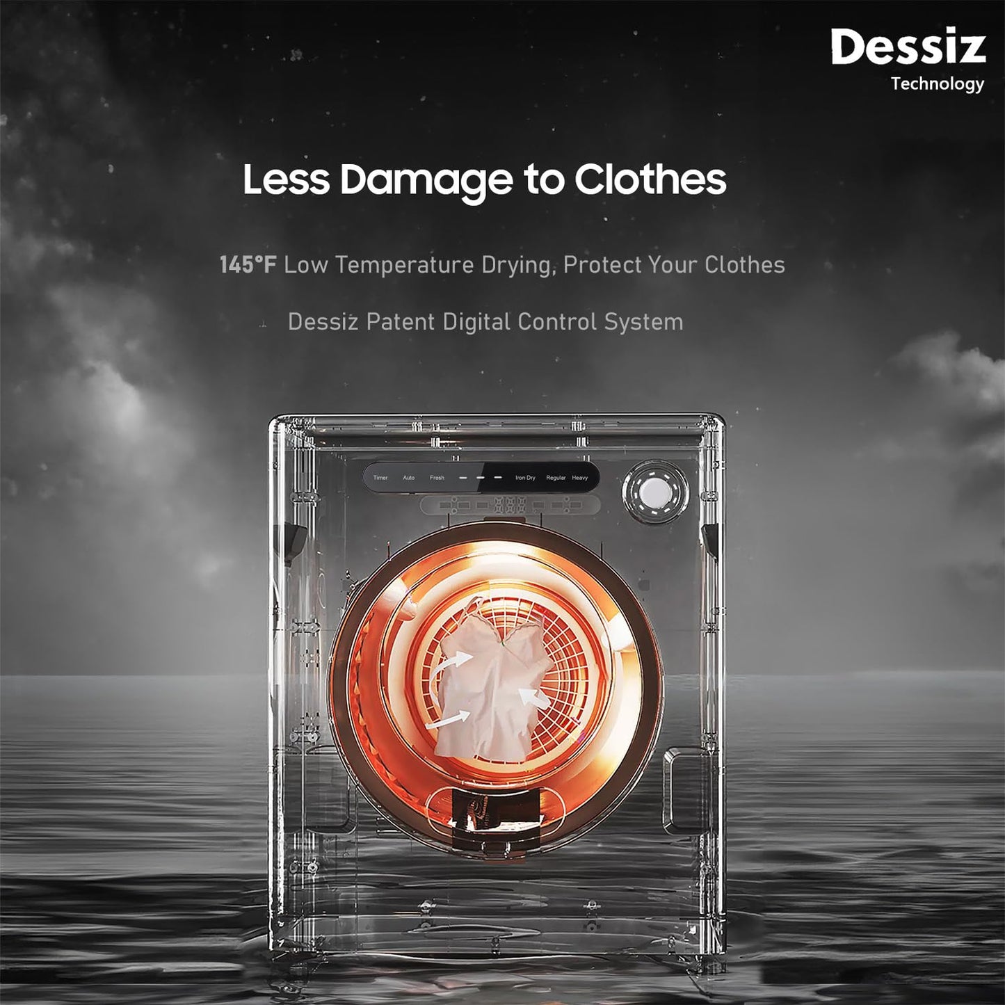 Dessiz 1.6 Cu.Ft.,11LBS Compact Dryer 950W Portable Clothes Dryer Machine with Stainless Steel Drum and Exhaust Hose,Dryer for RVs, Apartments,Dorm Rooms- Quiet, Sturdy,Easy to Use and LED Display