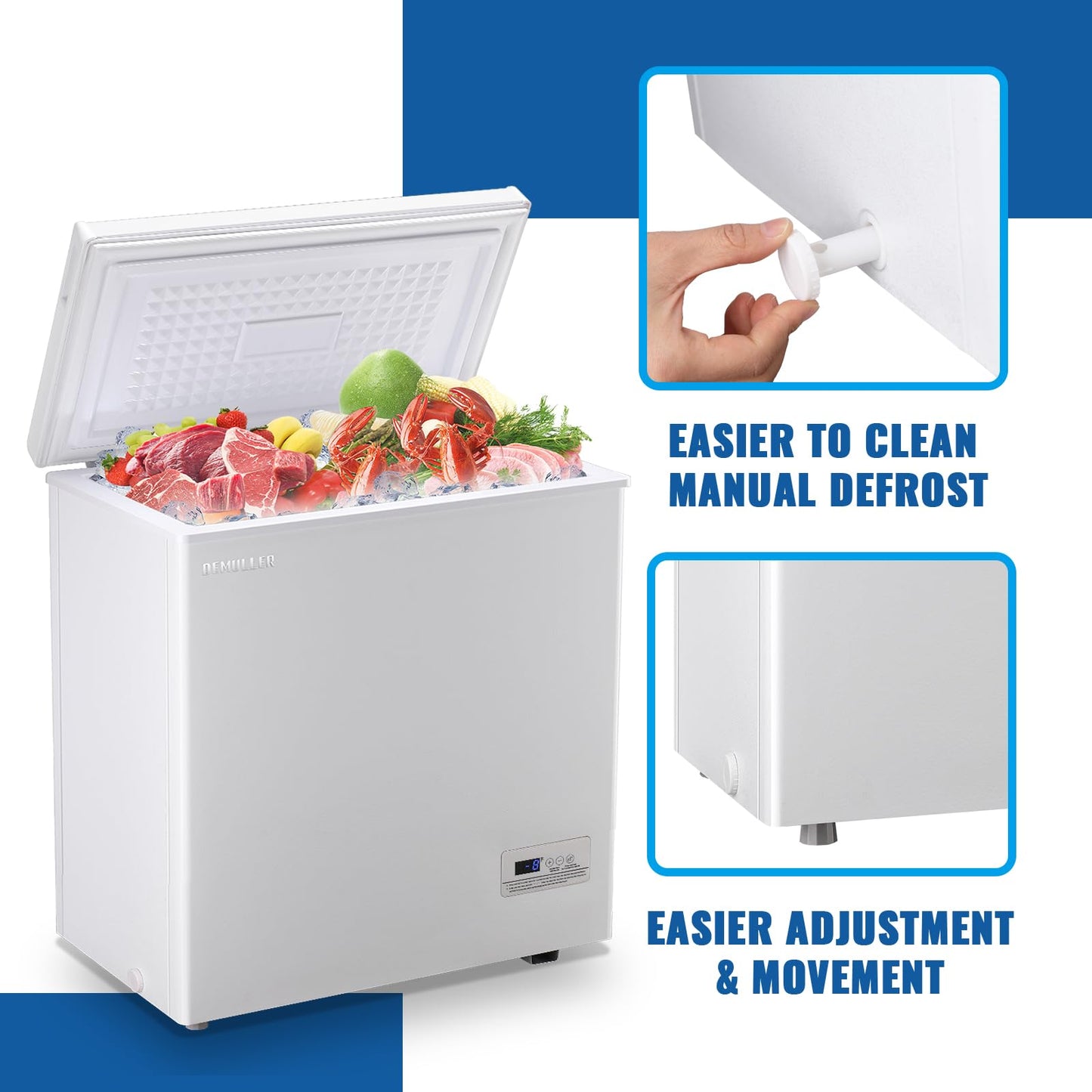 DEMULLER Large Capaity Deep Chest Freezer with Electronic Temperature Control Panel Compact Small Freezers with Two Baskets White (-12℉ to 50℉) Ideal for Kitchen Dorm Apartment