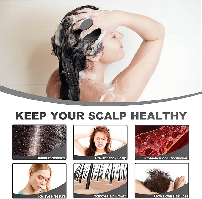 Silicone Scalp Massager, Scalp Scrubber for Hair Growth with Soft Bristles, Scalp Exfoliator Brush Dandruff Removal Shampoo Brush for Wet Dry Scalp Care (Black)