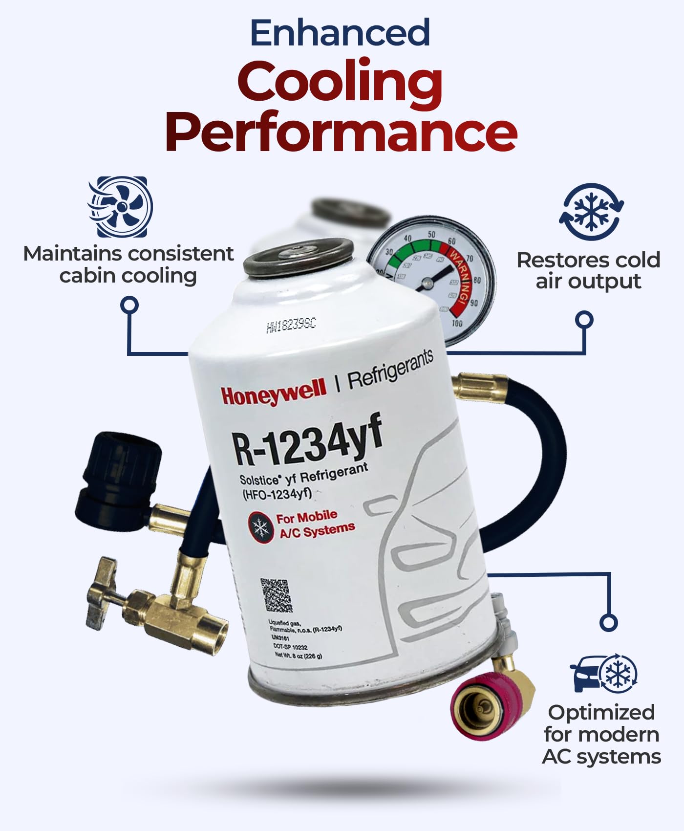 ZeroR® Genuine R1234YF Refrigerant Can for Automotive AC Systems - HFO-R1234YF, SSV Can with Reverse-Thread Design, Included Service Sticker - Compatible with R1234YF Systems - 8 Oz, 4 Can