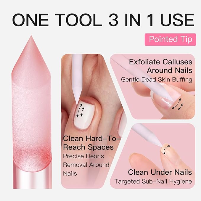 Curvlife 2-Pack Glass Cuticle Pushers with Leather Cases, Crystal Nail File Sticks for Cuticle Remover & Nail Care, Washable Reusable Manicure Tools for Natural & Acrylic Nails