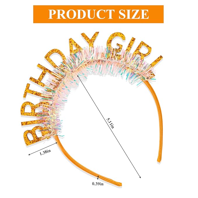 CIEHER Orange Birthday Girl Headband Birthday Crown Tiara for Women Girls Decorations & Party Favors
