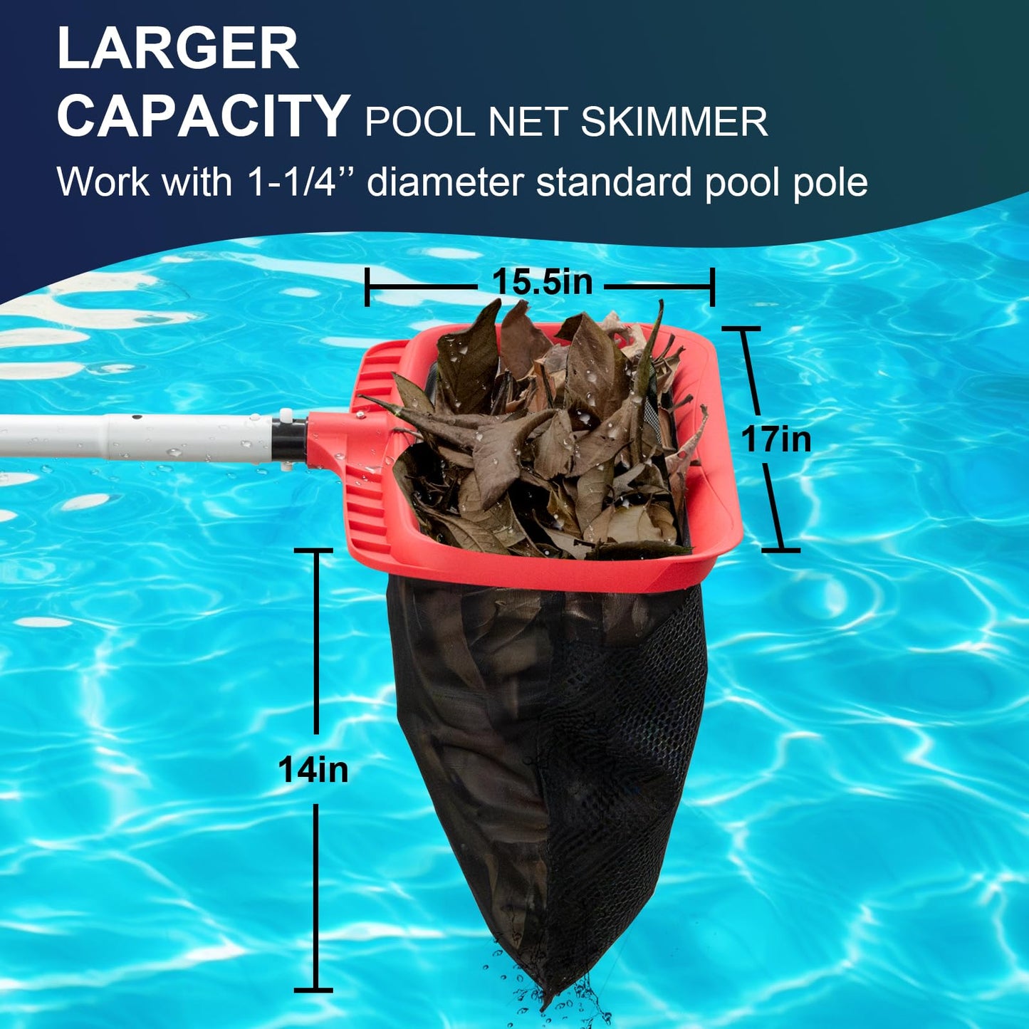 urchindj Pool Skimmer Net, Upgraded Pool Net Skimmer with Double-Layer Netting Bag, Larger Capacity Pool Nets for Cleaning Finest Debris, Thickened Frame Pool Leaf Net Reinforced with Grid Structure