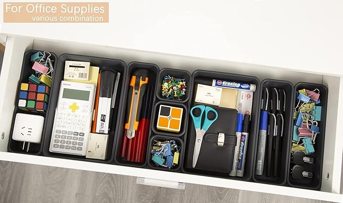 Kutesna 25 PCS Interlocking Desk Drawer Organizer Separator for Office,Bathroom,Kitchen,Makeup,ToolÃ¯Â¼Â4 SizesÃ¯Â¼Â