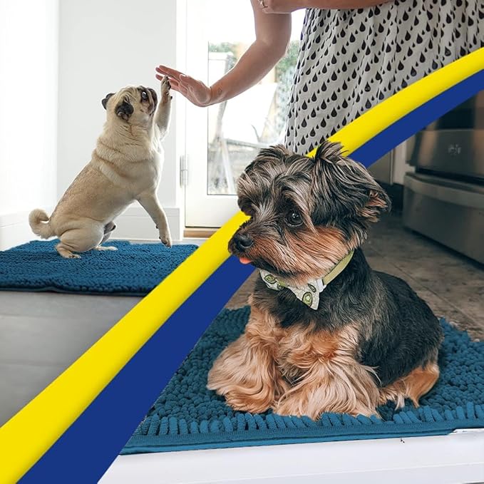 Muddy Mat® | Super Absorbent Door Mat Indoor, Microfiber Quick Dry Chenille Entryway Rug, Non-Slip Front Door Mat, Indoor Mats for Entryway, Machine Washable Pet Rug, Atlantic Blue 35"x24"