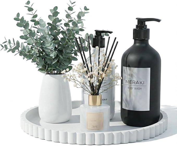 Silicone Bathroom Vanity Tray, Modern Round Decorative Tray for Countertop, Waterproof & Unbreakable Cosmetic Perfume Organizer, Extra-Thick & Sturdy, Easy to Clean Candle Tray (White, 10 inch)