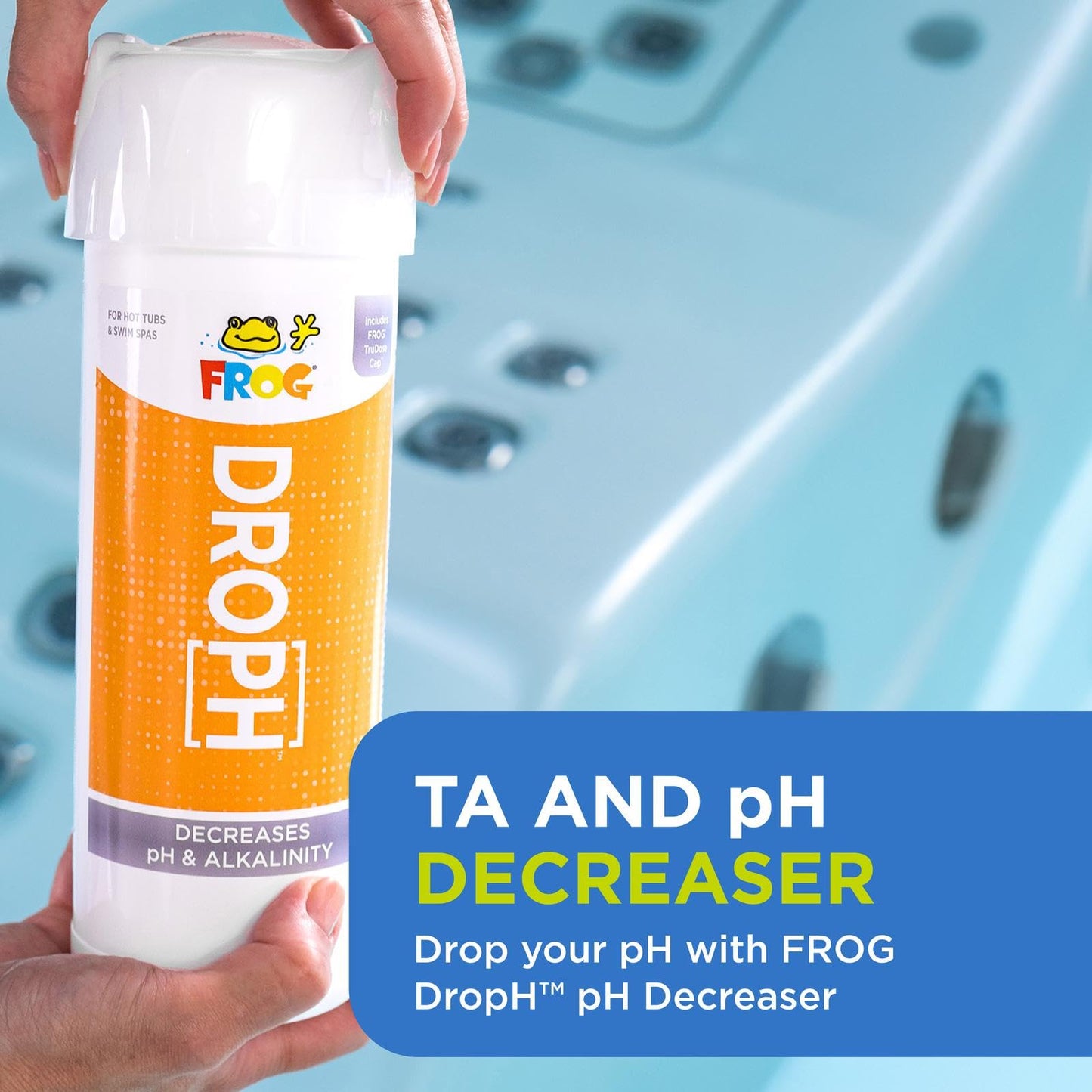 FROG DropH pH and Total Alkalinity Decreaser for Hot Tubs and Swim Spas - 3 lb Bottle with TruDose Measuring Cap for Easy Maintenance & Balancing - 2 Pack