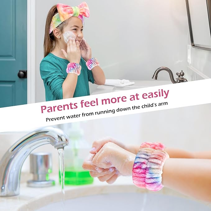 3PCS Spa Headband and Wristbands Set for Women, Soft Microfiber Face Wash Headband with Cute Bow, Elastic Absorbent Wrist Towels, Makeup Skincare Accessories for Facial, Shower, Yoga