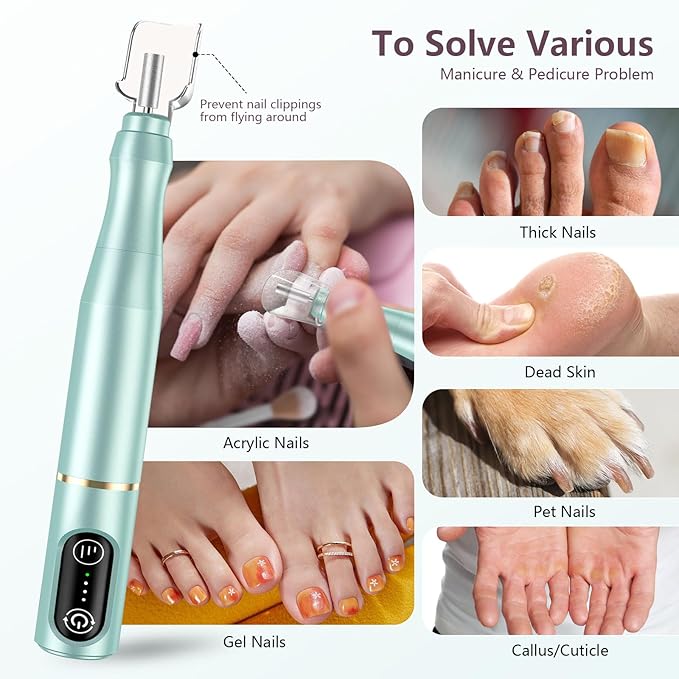 Cordless Nail Drill Electric Rechargeable File Kit, Professional Efile Acrylic Gel Nail Polish Remover Pedicure Manicure Machine Portable Set with 11 Bits 56 Sanding Bands for Salon Mint Green
