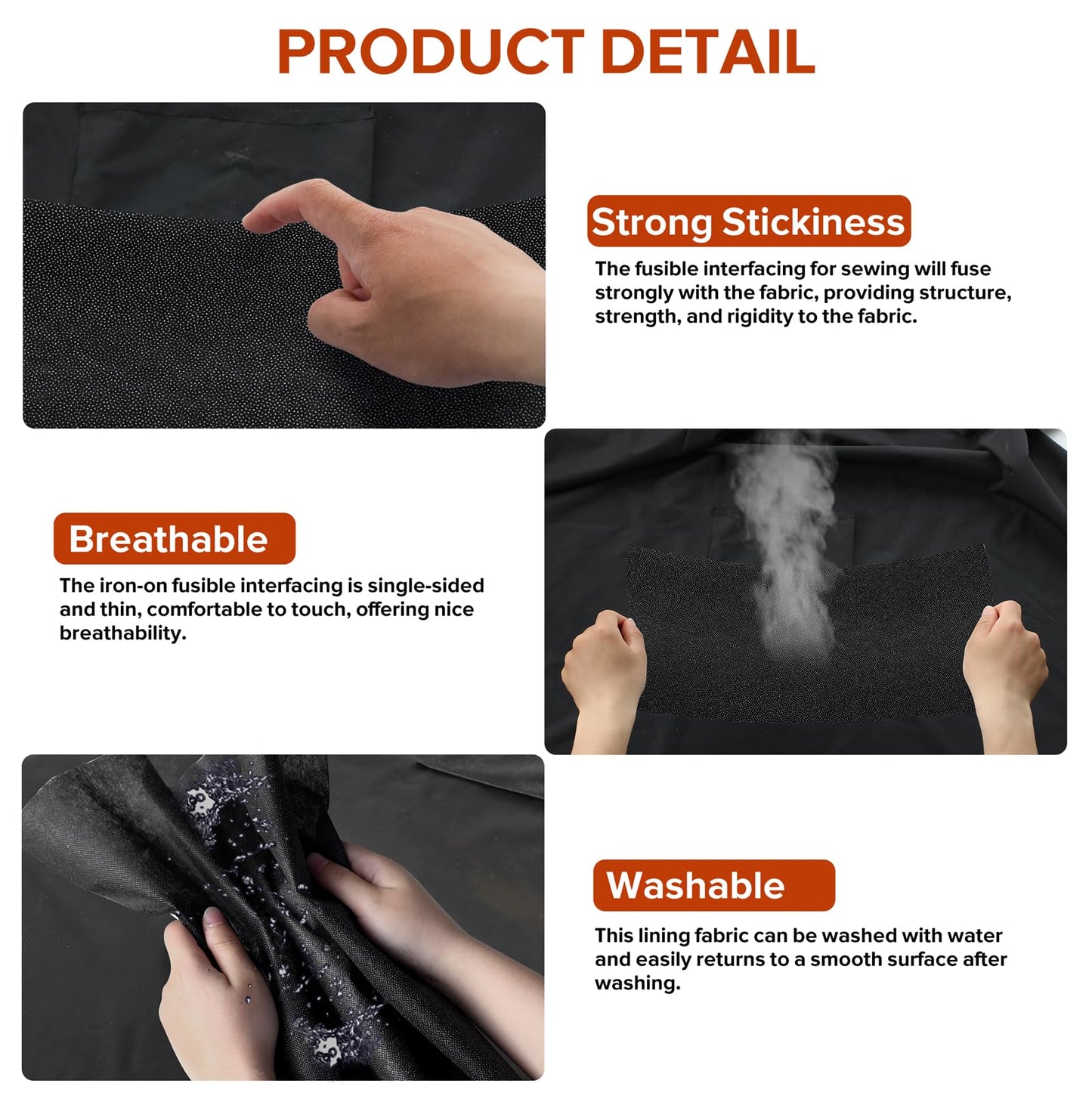 ZOMONETI Medium Weight 17in x 30yd Black Iron On Non-Woven Fusible Interfacing, Single-Sided Polyester Fabric for DIY Craft Supplies, Quilting, Sewing, Shirt Plackets, Dresses, Collars, Cuffs