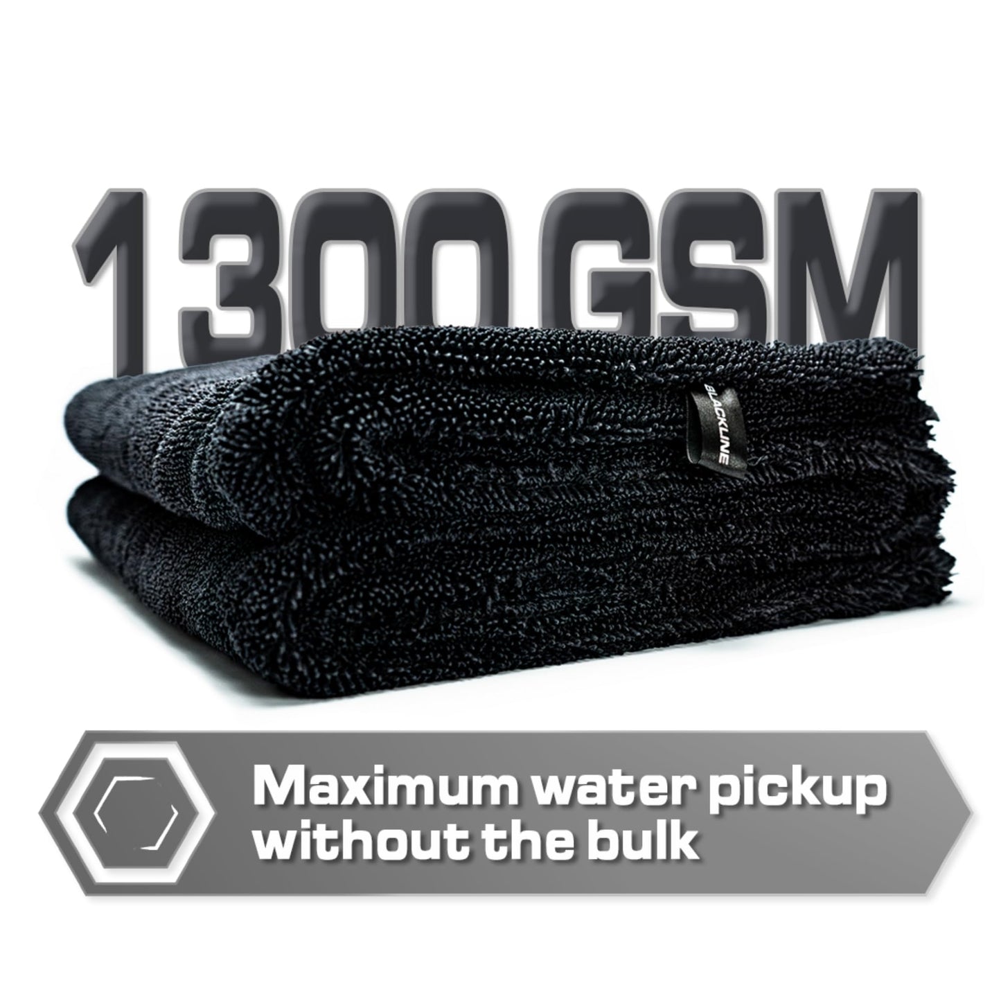 Blackline 24"x36" Twisted-Loop Car Drying Towel, 1300GSM, Streak Free, Lint Free, Reusable - Car Accessories, Microfiber Cleaning Cloth for Car, Truck, SUV - One Pass is All You Need