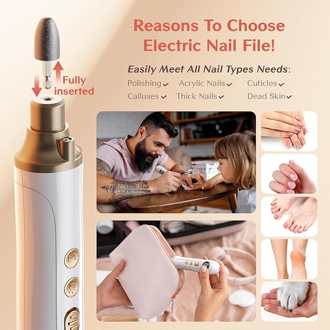 Professional Manicure Pedicure Kit, Electric Nail File Set,15 Speeds Hand Foot Care Tool for Nail Grind Trim Polish, Wider Grinder for Thick Nails, for Men Women Seniors