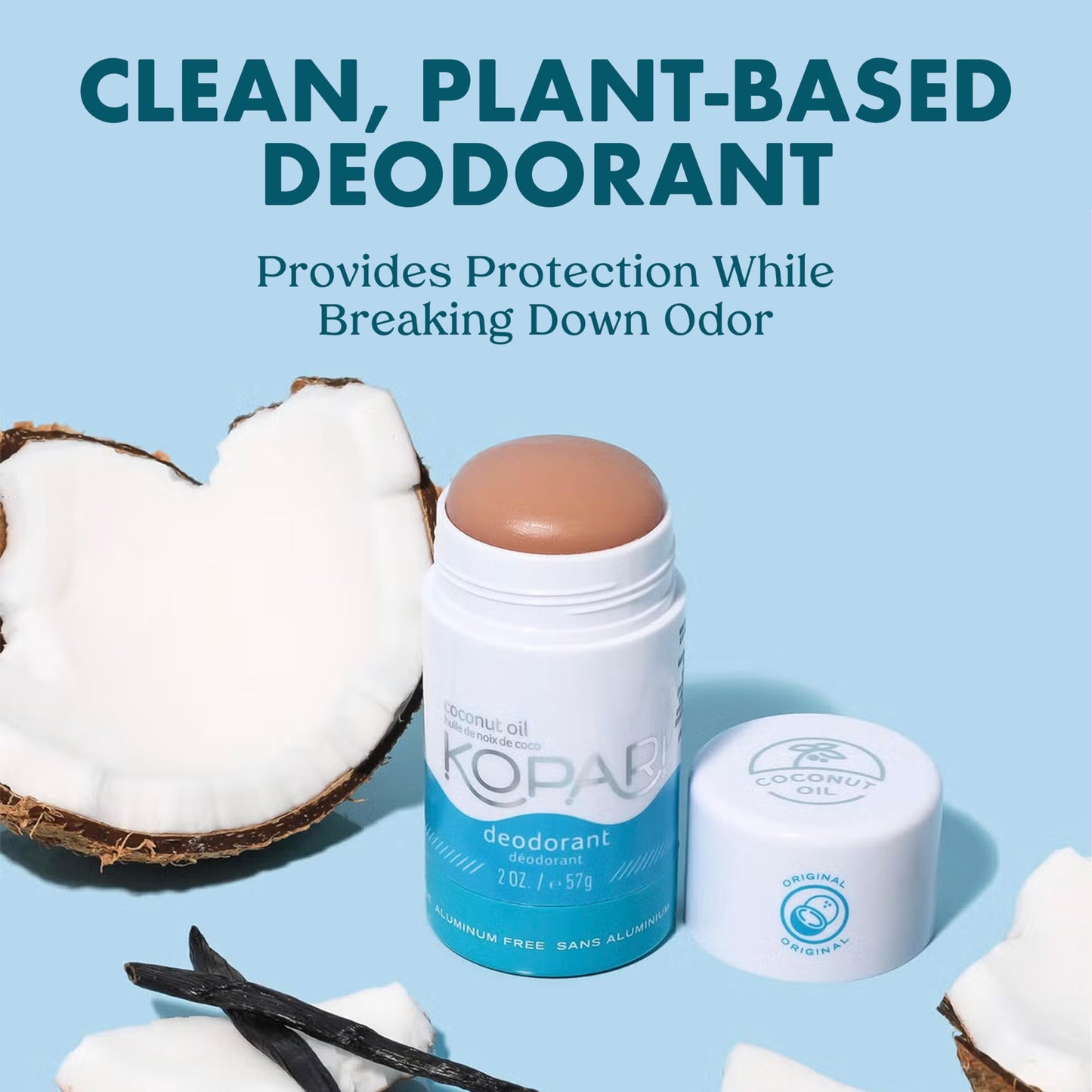 Kopari Aluminum Free Coconut Deodorant, Non Toxic & Clean Plant-Based, No Aluminum, Parabens or Baking Soda, Long Lasting Protection, Beach 2 oz