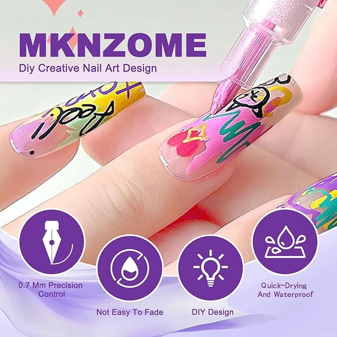 12 Color Nail Art Pens, 0.7 MM Nail Polish Pens Set Drawing Painting Point Liner Acrylic Painted Pen Kit, Waterproof and Quick-drying Nail for DIY Nails Art Design Manicure Tools