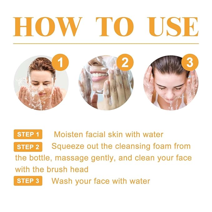 Glow Wash Turmeric Face Wash With Brush,Deep Cleansing Exfoliating Foaming Facial Cleanser.