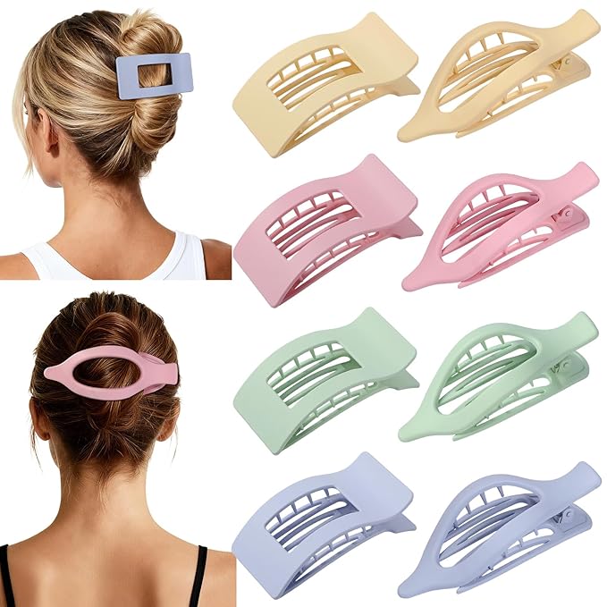 8Pcs French Flat Hair Clips for Women 2 Styles Claw Clips for Girls Matte Flat Hair Claw Clips for Thin and Thick Hair Large Non-slip Strong Hold Hair Accessories for Women (Light Colorful)