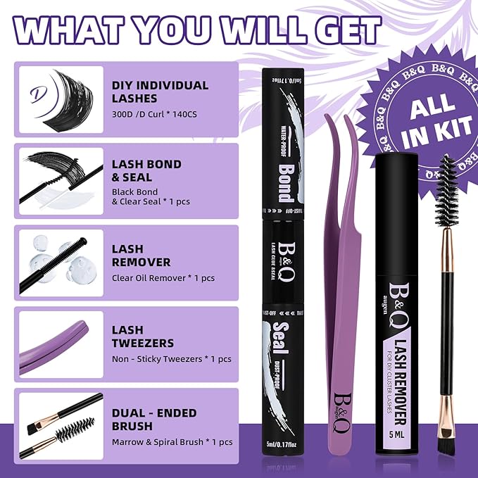 B&Qaugen Lash Clusters Kit Lash Clusters 300D Lash Extension Kit 10-18MIX Eyelash Extension Kit Ultra - Soft Volume Individual Lashes Kit D Curl Lashes Extension Kit(300D-10-18)