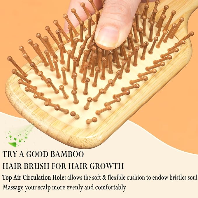 Bamboo Hair Brush Natural Hairbrush for Hair Growth, Paddle Hair Brushes for Women Men Kids Massage Scalp, Wooden Detangler Brush for Wet Curly Thick Fine Thin Hair, DIY Wedding Party Gifts