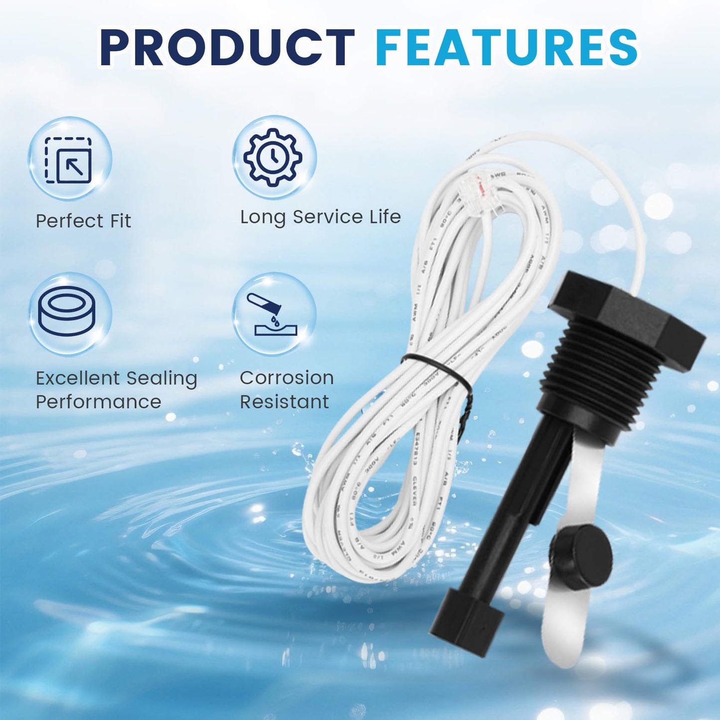 GLX-FLO-RP Flow Switch Assembly for All Hayward Goldline Aquarite Salt Systems, Metal Induction Structure Pool Flow Sensor Suitable Hayward Salt Cell & Chlorine Generator with 15-Feet Cable(White)