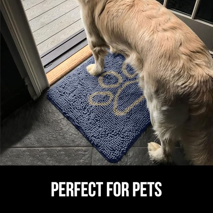 GORILLA GRIP SoakSTOPPER Dog Door Mat, 30x20 Machine Washable Rug Absorbent Doormat Captures Moisture Mud Dirt, Quick Dry Soft Chenille Entryway Rugs Indoor Entrance Mats for Dog Paws, Navy