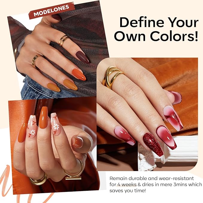 modelones Gel Nail Polish Set, 6 Colors Nude Brown Burnt Orange Glitter Gel Polish Dark Red Wine Burgundy Maroon Nail Polish Soak Off Winter Nail Art Manicure Kit DIY Salon Gift