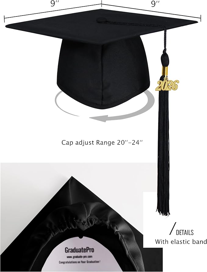 GraduatePro Matte Graduation Cap with 2026 Tassel for Adults High School and Bachelor Master 12 Colors