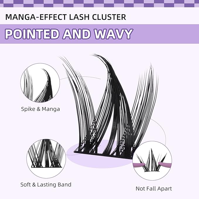 B&Q Manga Lashes Clusters Anime Lashes 8-18mm Mixed 120pcs Eyelash extension Manga Style Lash Feature Side Spike Cat Eye Eyelash Clusters Perfect Choice for Beginners at Home (Lash-Anime 04)