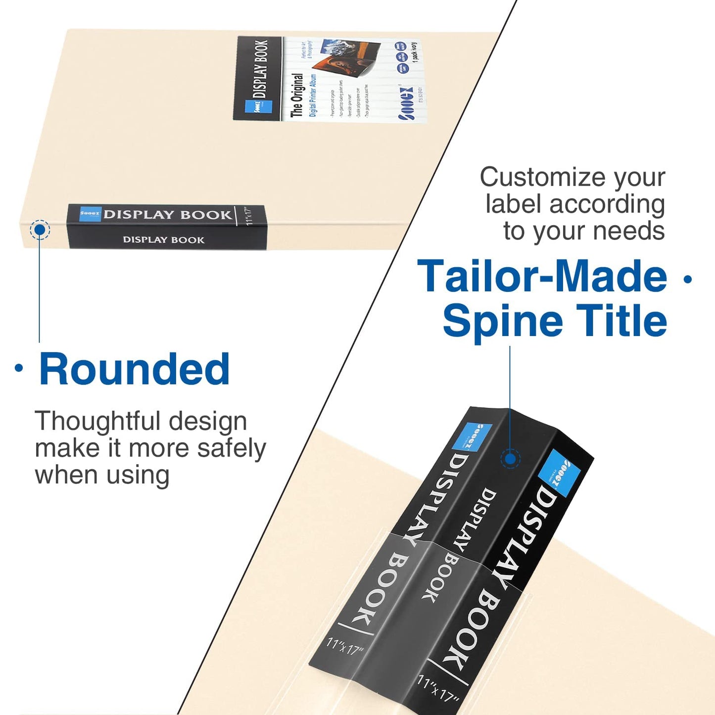 Sooez Art Portfolios 11"x17", Large Portfolio Folder with 30 Pockets & Black Inner Sheets, Display 60 Pages, 11 x 17 Presentation Book for Artwork Storage, Binder with Plastic Sleeves for Artist