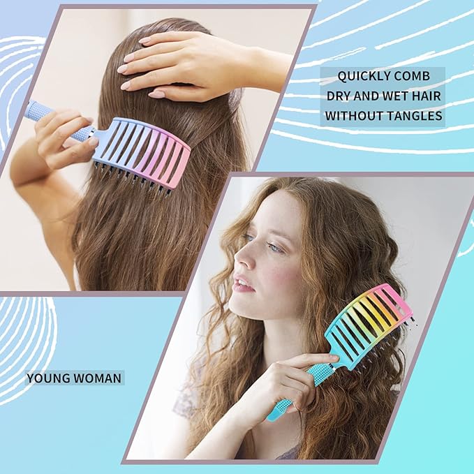 2 Pack Detangling Brush Getting Knots Out without Pain Adds Shine and Makes Hair Smooth,Detangler Boar Bristle Hair Brush for Adult & Kids Wet or Dry Hair(Green&Blue)