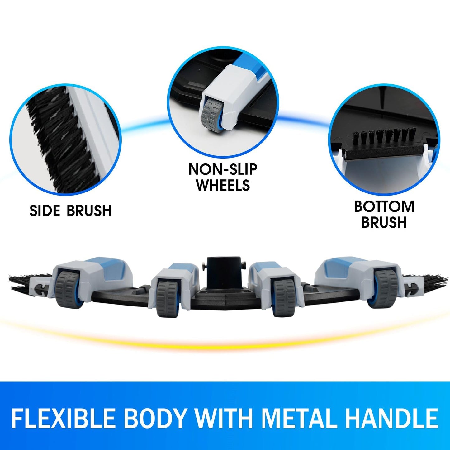 Enhanced Pool Vacuum Head with Direction-Control Handle - 17.5in Extra-Wide 4LB Professional Weighted Vac Heads Brush & Wheels -Deep Clean for Vinyl Liner,Inground & Above Ground Swimming Pool - Blue