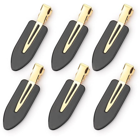 D 6 Pcs Creaseless Hair Clips No Crease Hair Clip Makeup Clips for Women and Girls Flat No Bend Hair Clips for Hairstyling Salon Golden Handle (Black)