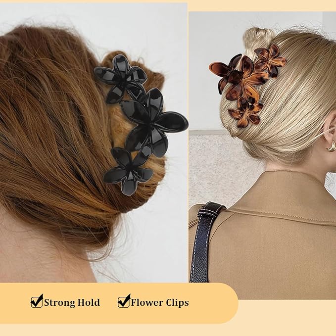 4Pcs Flower Hair Clips Large Matte Hair Claw for Women Non-Slip Strong Hold Clips for Thick Hair, Hair Accessories，Black，White，Leopard