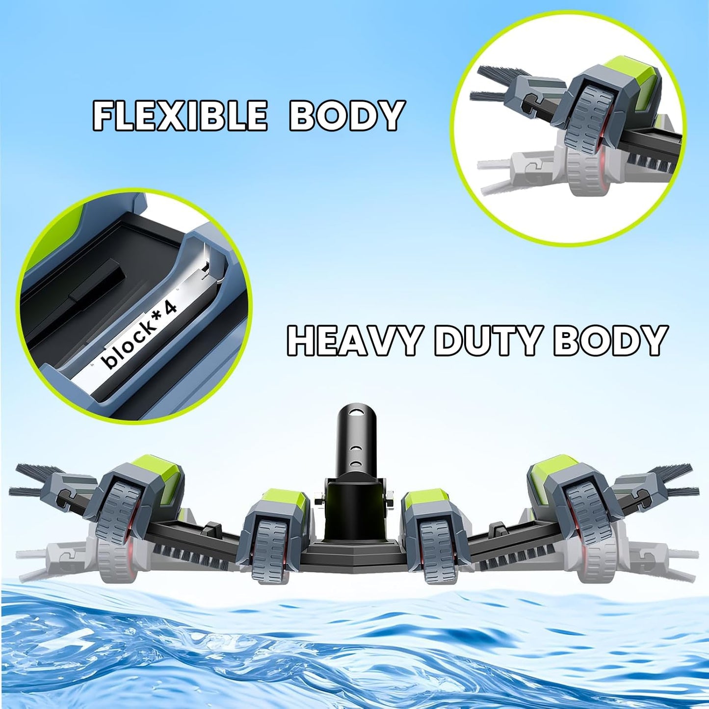Sepetrel Heavy Duty Pool Vacuum Head with Wheels & Aluminum Handle, Professional Weighted Flexible Vacuum Head