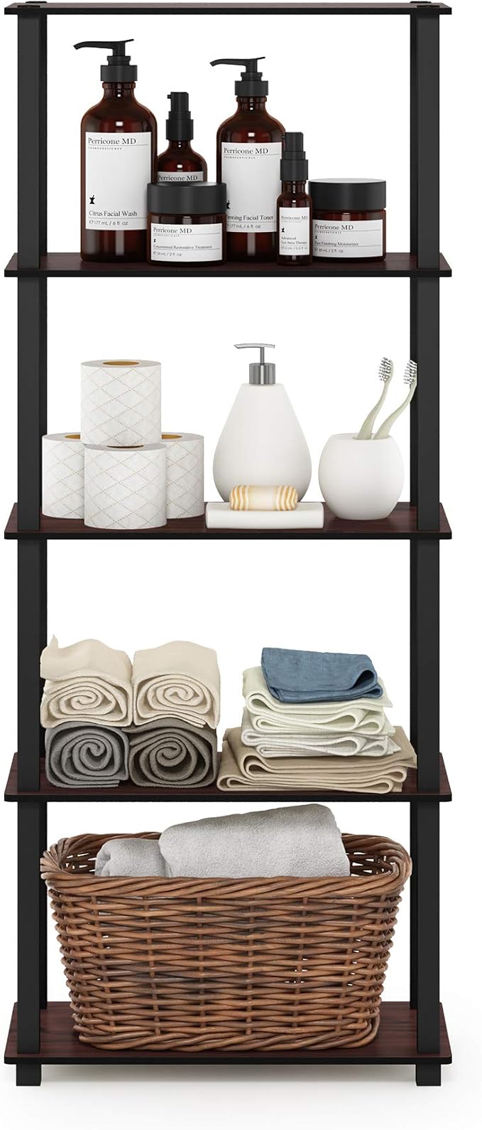 Furinno Turn-N-Tube 5-Tier Multipurpose Shelf / Display Rack / Storage Shelf / Bookshelf, Square Tubes, Dark Cherry/Black