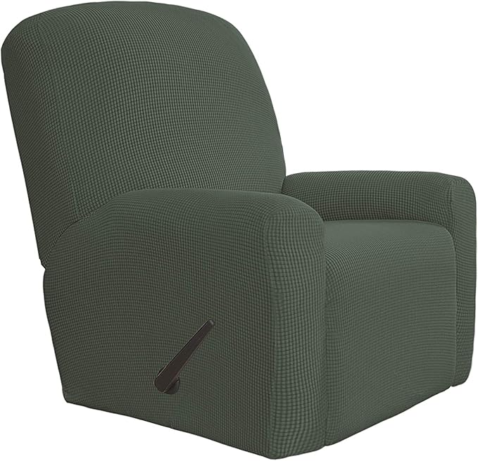 Easy-Going 4 Pieces Oversized Recliner Stretch Sofa Slipcover Sofa Cover Furniture Protector Couch Soft with Elastic Bottom Polyester Spandex Jacquard Fabric Small Checks Olive Green X-Large