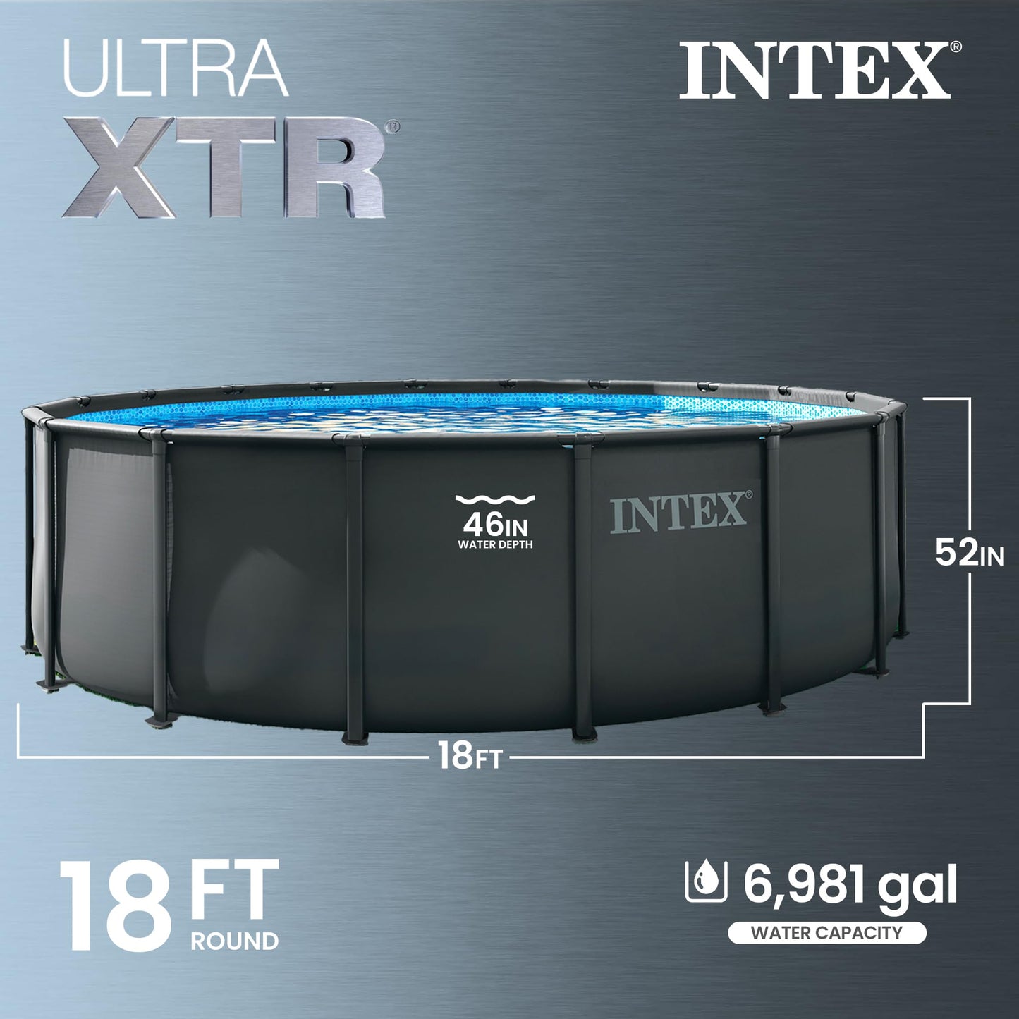 INTEX Ultra XTR 18 ft x 52 in Above Ground Pool Set, Round Swimming Pool with Steel Frame, 2100 GPH Sand Filter Pump, Ladder, Cover, & Ground Cloth