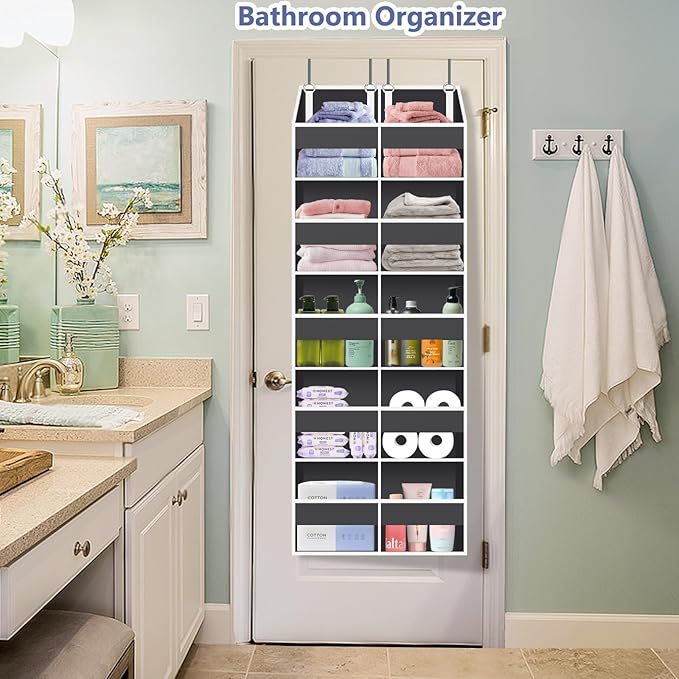 UVIAHOMI Heavy Duty Over The Door Organizer 5 Tiers, Extra Large Behind Door Storage of 10 Front & 10 Mesh Pockets, 80lb Weight Capacity, Hanging Doors Storage for Closet Bedroom Nursery, Dark Gray
