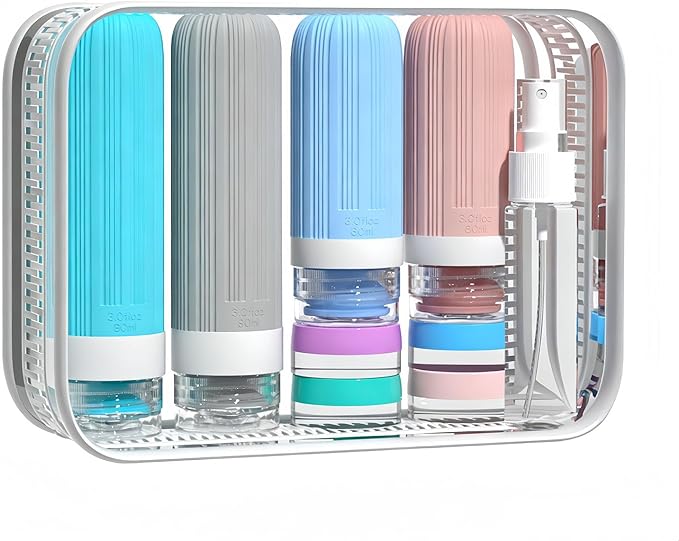Vitog 16 Pack Travel Bottles Set, TSA Approved Silicone Toiletry Containers for Shampoo & Conditioner, Leak Proof Refillable Traveling Size Liquid Containers, Travel Essentials Toiletry Bottles