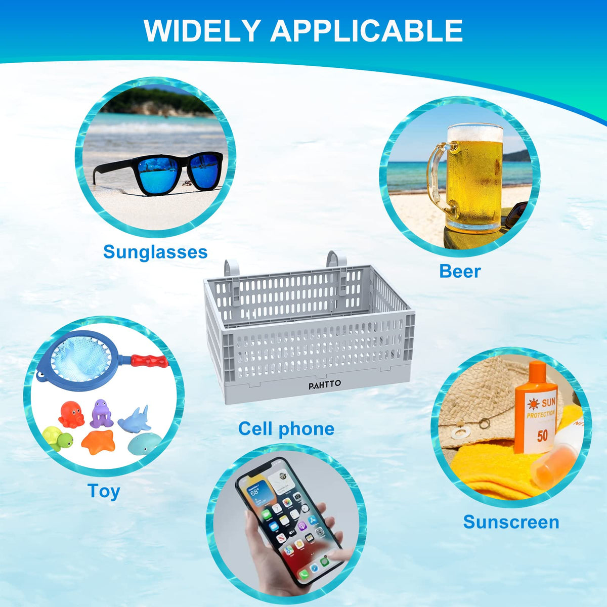 PAHTTO Poolside Storage Basket, Foldable Above Ground Pool Storage Basket for Pool Toys, Towels, Beverages, Poolside Organizer, Pool Accessories for Above Ground Swimming Pool (1 Pack- Gray)