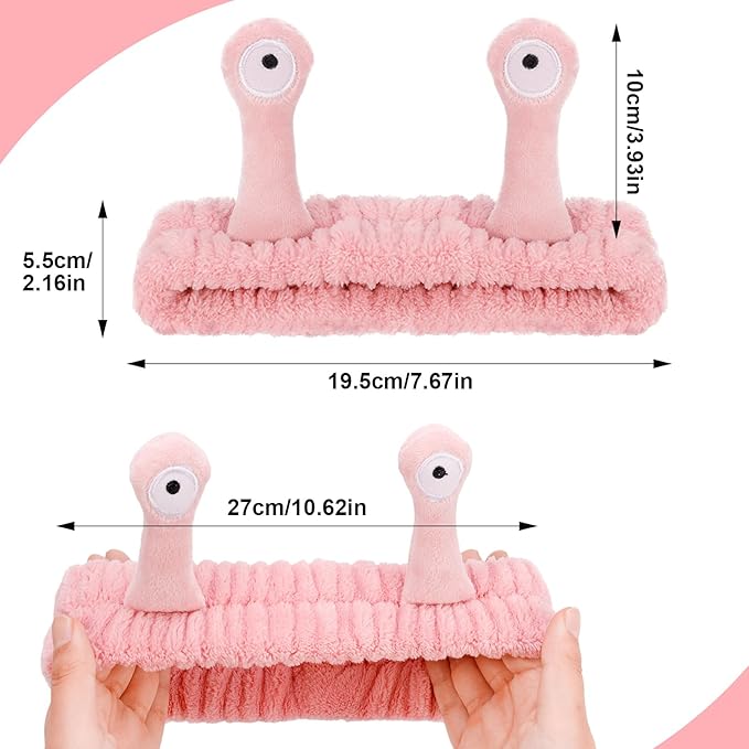 DragonflyDreams 4 Packs Snail Head Bands, Headband for Washing Face, Snail Spa Hair Bands Skincare Makeup Headbands Women Cartoon Cute Coral Fleece Elastic Headband Creative Hair Accessories for Women